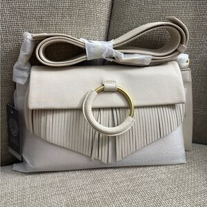 Vince Camuto Cream Fringe Crossbody with Gold Ring